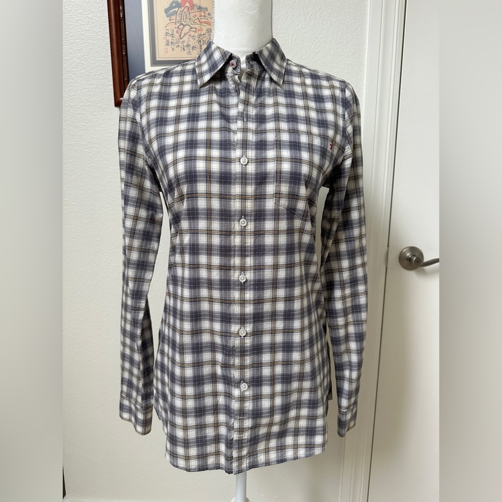 Fitted plaid women’s button down shirt 7 for all mankind xs